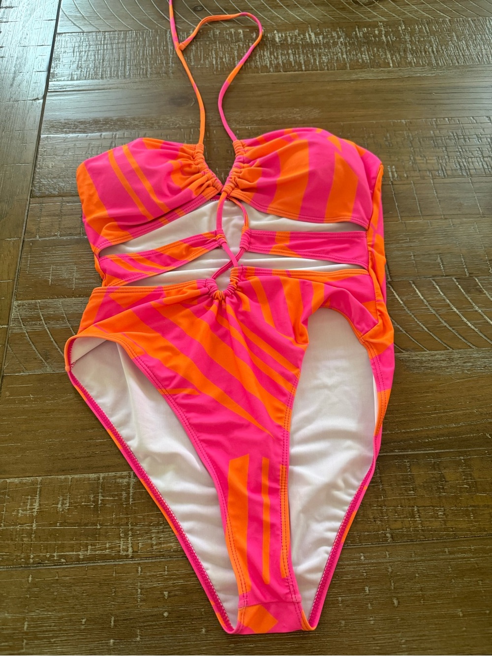 3/$15 SHEIN Pink & Orange Striped Cutout One-Piece Swimsuit